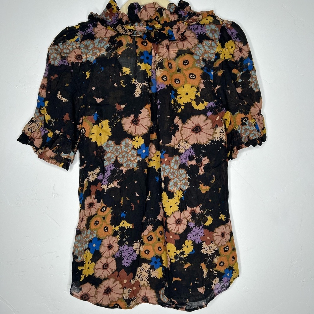 Odille Multicolor Dark Floral Ruffle Blouse Top Size 2 Office Spring Bohemian - Picture 2 of 11